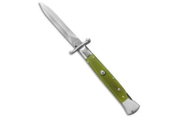 Image of AKC Swinguard 9 Italian Stiletto Automatic Folding Knife, 4.00in, Stainless Steel, Dagger Blade, Acrylic, Green Handle, Pearlex, Green/Steel, 9.00 inch, BHQ-50904