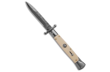 Image of AKC Swinguard 9 Italian Stiletto Automatic Folding Knife, 4.00in, Stainless Steel, Bayonet Blade, Acrylic, White Handle, Sim Ivory, White/Black, 8.95 inch, BHQ-180887