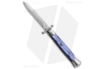 Image of AKC Swinguard 9 Italian Stiletto Automatic Folding Knife, 4.00in, Stainless Steel, Bayonet Blade, Acrylic, Blue Handle, Pearlex, Blue/Steel, 9.00 inch, BHQ-50884