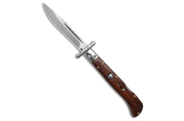 Image of AKC World Italian Style 9 Roma Swinguard Automatic Folding Knife, 3.80in, Damascus, Drop Point Blade, Wood, Brown Handle, Brown/Black, 9.00 inch, BHQ-199704