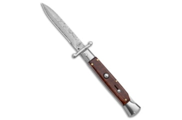 Image of AKC World Swinguard 9 Automatic Folding Knife, 3.875in, Damascus, Bayonet Blade, Wood, Wood Handle, Wood/Black, 9.00 inch, BHQ-139695