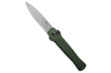 Image of AKC X-Treme Ace1 Side Opener Automatic Folding Knife, 3.71in, AUS-8, Dagger Blade, Aluminum, Green Handle, Green/Gray, 8.63 inch, BHQ-189090