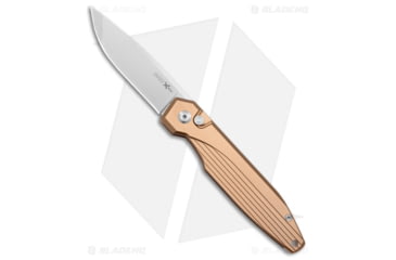 Image of AKC X-Treme Dandy Automatic Folding Knife, 3.25in, D2, Drop Point Blade, Aluminum, Tan Handle, Stonewash, Tan/Gray, 7.85 inch, BHQ-176851