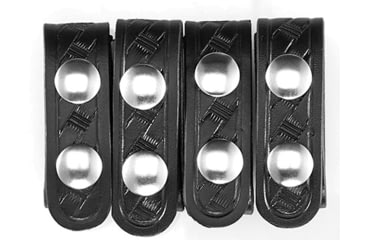 Image of Aker Leather 531 Double Snap 3/4inch Wide Belt Keepers, Chrome Snap, 4 PK, Basketweave, Black, A531-BW-4PK-CH