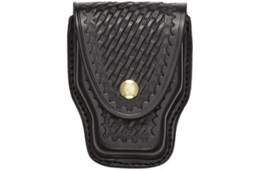 Image of Aker Leather Model 508 Handcuff Case, Small, Brass Snap, Basketweave, Black, A508-BW-BR