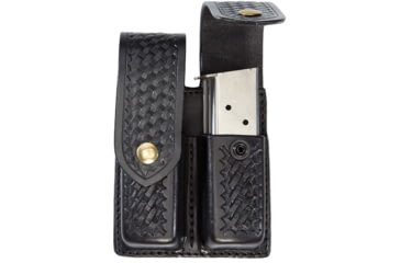 Image of Aker Leather Quad Magazine Pouch, Medium, Single Stack, Colt, .45 Caliber, Chrome Snap, Basketweave, Black, A510D-BW-1-CH