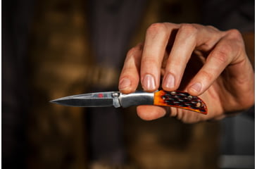 Image of Al Mar Knives Honey Jigged Bone Series Folding Knife, 2.5 in TALON Blade, Traditional, Leather Slip Pouch, Honey Brown, Small, AMK7002