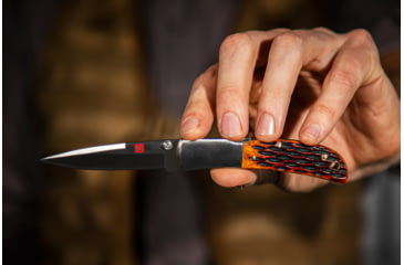 Image of Al Mar Knives Honey Jigged Bone Series Folding Knife, 3.15 in TALON BLADE Traditional, Leather Slip Pouch, Honey Brown, Medium, AMK7004, EDEMO1