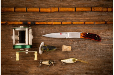 Image of Al Mar Knives Honey Jigged Bone Series Folding Knife, 3.15 in TALON BLADE Traditional, Leather Slip Pouch, Honey Brown, Medium, AMK7004, EDEMO1
