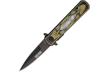 Image of Albainox Rainblack Linerlock A/O Folding Knife, 3 black finish stainless blade, Black stainless handle with white imitation pearl , 18502-A