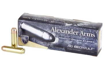 Image of Alexander Arms Loaded, .50 Beowulf, 350 Grain, Round Shoulder, Centerfire Rifle Ammo, Box of 20, A-B350RSBOX