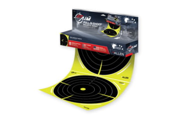 Image of Allen EZ-Aim Pull-N-Shoot Splash Paper Bullseye Target Roll, 8 Pieces Per Pack, Yellow/Black, 12x12in, 15256