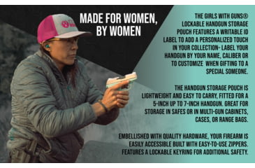 Image of Allen Girls With Guns Knit Fabric Handgun Storage Pouch w/Writable ID Label, Lockable Keyring, Zipper Closure, 5x7in, Fleece Lining, Compact Interior, Gray/Blue Accents, 9073