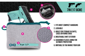 Image of Allen Girls With Guns Lockable Handgun Storage Pouch, Compact, 5-Inch to 7-Inch Handguns, Gray/Blue, 9073