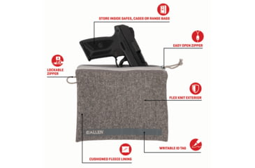 Image of Allen Lockable Handgun Storage Pouch, Full Size Handgun, 7 x 9in, Gray, 3627
