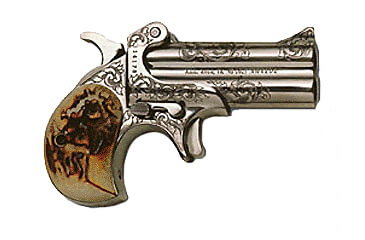 Image of American Derringer M-1-Engraved Pistol, .45 Colt, 3in barrel, stainless steel frame, stag horn grip, 2-barrel, blade front, 2 round magazine, AD-M-1 EG-.45C-3-1-FRRMPG