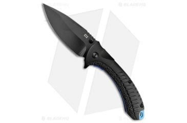 Image of American Buffalo Knife Elite Blue Protector Folding Knife, 3.50in, D2, Drop Point Blade, Aluminum Black Handle, Black/Black, 7.50in, BHQ-79269