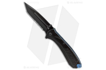 Image of American Buffalo Knife Elite Blue Tracer Folding Knife, 4.00in, D2, Tanto Blade, Aluminum Black Handle, Black/Black, 8.50in, BHQ-79266