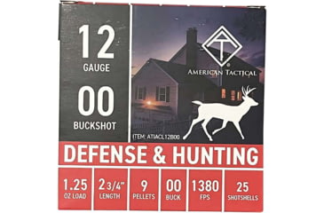 Image of American Tactical Imports 12 Gauge 9 Pellet 2 3/4 in Buckshot Shotgun Ammo, 00 Buck, 25 Rounds, ATIACL12B00