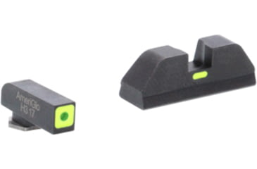 Image of AmeriGlo Glock Gen 5 Cap Tritium Pistol Sight Sets, Green Tritium Lamp LumiGreen Square Outline FRONT, LumiGreen Line non Tritium REAR, GL-5614