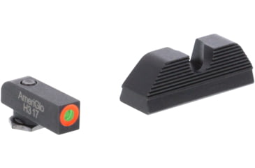 Image of AmeriGlo Green Tritium Lamp, Orange Outline FRONT, Black Serrated U notch REAR, All Gen, 20,21,29,30,31,32,36,40,41, GL-355