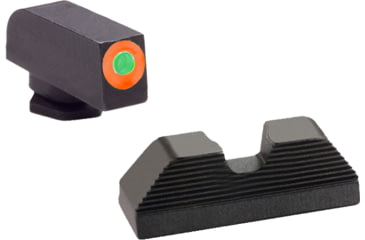 Image of AmeriGlo Green Tritium Lamp, Orange Outline FRONT, Black Serrated U notch REAR, Gen 5, 17,19,19x,26,34,45, GL-5353