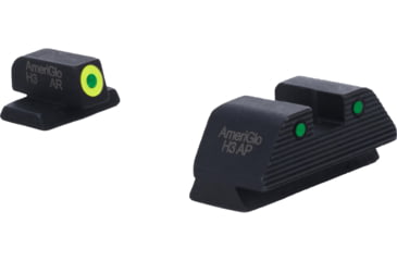 Image of AmeriGlo Smith &amp; Wesson Trooper Night Sight, Green Tritium LumiGreen Outline FRONT, Green Tritium Black Outline Serrated SQ REAR, Smith &amp; Wesson, SW-820