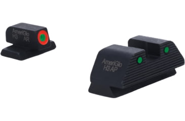 Image of AmeriGlo Smith &amp; Wesson Trooper Night Sight, Green Tritium Orange Outline FRONT, Green Tritium Black Outline Serrated SQ REAR, Smith &amp; Wesson, SW-817