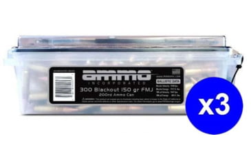 Image of Ammo, Inc. .300 Blackout 150 Grain Full Metal Jacket Brass Centerfire Rifle Ammo, 600 Rounds