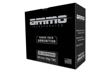Image of Ammo, Inc. .380 Auto 100 Grain Total Metal Case Brass Cased Centerfire Pistol Ammo, 250 Round, Box, 380100TMC-A250