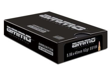 Image of Ammo, Inc. 5.56x45mm NATO 62 Grain SS109 Penetrator Steel Core FMJ Brass Centerfire Rifle Ammo, 20 Round, Box, 556062SS109-A20