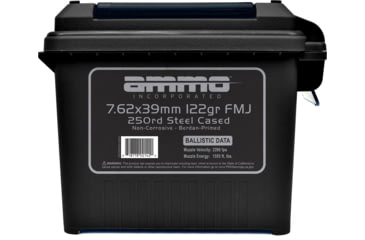 Image of Ammo, Inc. 7.62x39mm 122 Grain FMJ Steel Cased Centerfire Rifle Ammo, 250 Rounds, 762X39122FMJ-B250