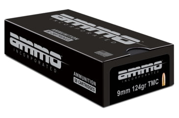 Image of Ammo, Inc. 9mm Luger 124 Grain Total Metal Case Brass Cased Centerfire Pistol Ammo, 50 Rounds, 9124TMC-A50