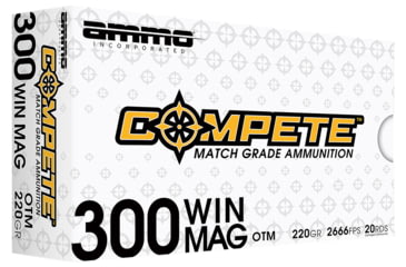 Image of Ammo, Inc. Match HP 300 WIN MAG 190 Grain Boat Tail Hollow Point Brass Cased Rifle Ammo, 20 Round, 300WM190BTHP-A20