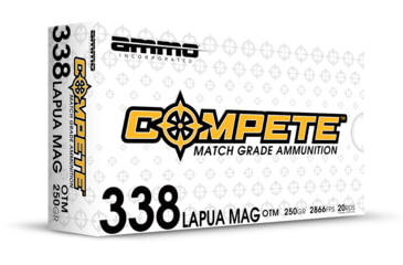 Image of Ammo, Inc.  Compete OTM 338 LAPUA MAG 250 Grain Open Tip Match  Brass Cased Rifle Ammo, 20 Round, 338LM250-OTM-A20