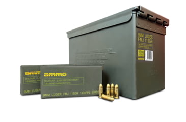 Image of Ammo, Inc. Military/Law Enforcement Training 9mm Luger 115 grain Full Metal Jacket Brass Cased Pistol Ammo, 1000 Rounds, 9115FMJ-MLE1000
