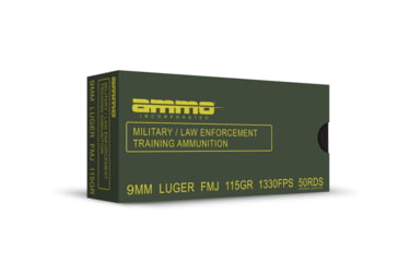 Image of Ammo, Inc. Military/Law Enforcement Training 9mm Luger 115 grain Full Metal Jacket Brass Cased Pistol Ammo, 50 Rounds, 9115FMJ-MLE50