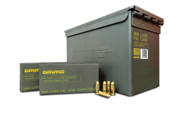 Image of Ammo, Inc. Military/Law Enforcement Training 9mm Luger 124 grain Full Metal Jacket Brass Cased Pistol Ammo, 1000 Rounds, 9124FMJ-MLE1000