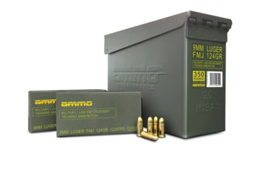 Image of Ammo, Inc. Military/Law Enforcement Training 9mm Luger 124 grain Full Metal Jacket Brass Cased Pistol Ammo, 350 Rounds, 9124FMJ-MLE350