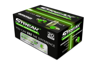 Image of Ammo, Inc. Streak 40 S&amp;W 180 Grain JHP w/ Streak Brass Cased Pistol Ammo, 20 Round, 40180JHP-STRK-GRN