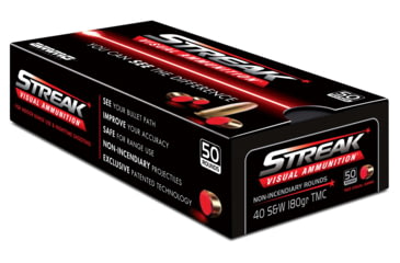 Image of Ammo, Inc. Streak .40 S&amp;W 180 Grain Tracer-Like Full Metal Jacket Brass Cased Red Pistol Ammo, 50 Rounds, 40180TMC-STRK-RED-50