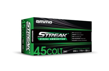 Image of Ammo, Inc. Streak 45 COLT 250 Grain TMC FMJ w/Streak Brass Cased Pistol Ammo, 50 Round, 45C250TMC-STRK-GRN-50