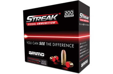 Image of Ammo, Inc. STREAK 9mm Luger 124 grain Total Metal Jacket Brass Cased Centerfire Pistol Ammo, 200 Rounds, 9124TMC-STRK-RED-200