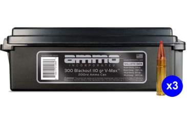 Image of Ammo, Inc V-Max .300 Blackout 110 Grain Brass Cased Centerfire Rifle Ammo, 600 Rounds