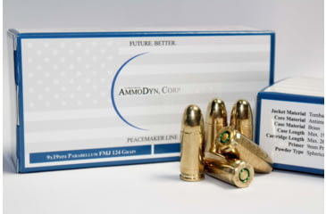 Image of 9mm Parabellum 124 grain Full Metal Jacket Brass Cased Pistol Ammo, 50 Rounds, NSN 1305.27.070.5342