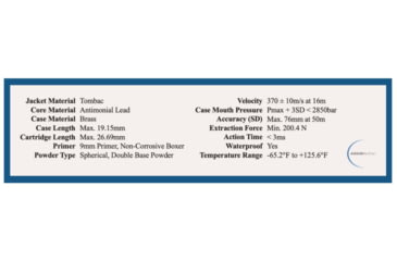 Image of 9mm Parabellum 124 grain Full Metal Jacket Brass Cased Pistol Ammo, 50 Rounds, NSN 1305.27.070.5342