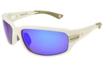 Image of Angler Eyes Snapper Sunglasses, Shiny White Frame, Smoke Polarized with Blue Mirror Flash Lens, Polarized, 10222134.FGX