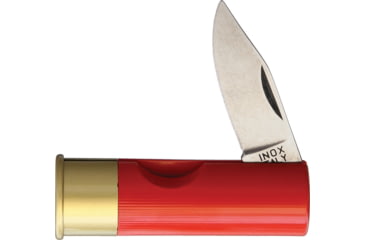 Image of Antonini Shotgun Shell Folding Knife, 2.63in Closed, 1.75in Satin SS Blade, Red Plastic Handle, Shotgun Shell Shaped Handle, 1301/R-S