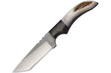 Image of Anza 7.75 Inch Fixed Blade Tanto Knife, Elk and Micarta, Brown Leather Belt Sheath AZJWK1E