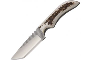Image of Anza 7.75 Inch Fixed Blade Tanto Knife, Elk, Brown Leather Belt Sheath AZJWK1FE